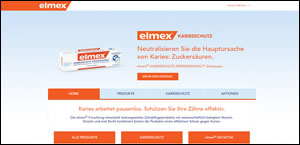Screenshot und Link zur Webseite der Zahnpasta Elmex